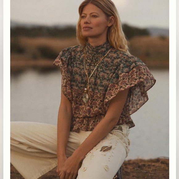 NWT Anthropologie Let Me Be High-Neck Printed Peasant Blouse - Picture 2 of 9